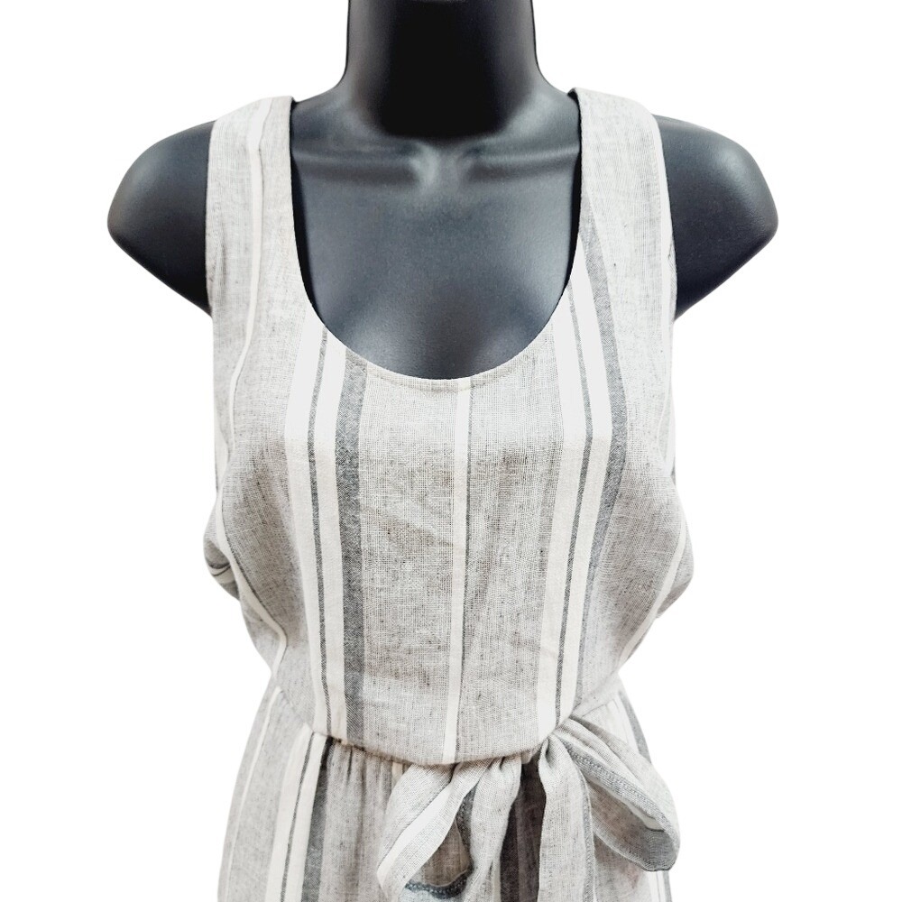 Anthropologie Cloth & Stone Striped Linen Blend Wide Leg Jumpsuit Grey Small - Picture 3 of 11